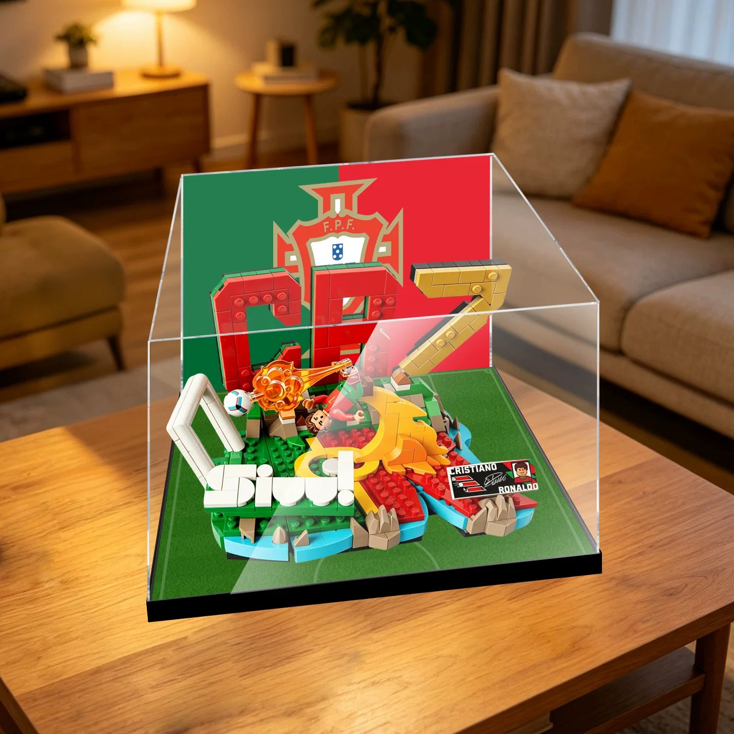 Premium-Vitrine für LEGO® 43016 + 43012 (Cristiano Ronaldo / CR7 Legendärer Tor-Moment) – Kristallklares Acryl, Staubdicht & UV-Schutz