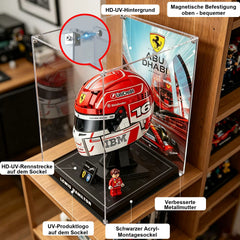 Hochwertige staubdichte und UV-beständige Acryl-Vitrine – passend für LEGO 43014 Leclerc-Helm und Hamilton-Helm