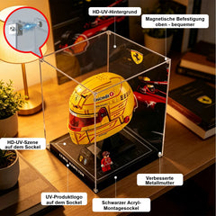 Hochwertige staubdichte und UV-beständige Acryl-Vitrine – passend für LEGO 43014 Leclerc-Helm und Hamilton-Helm