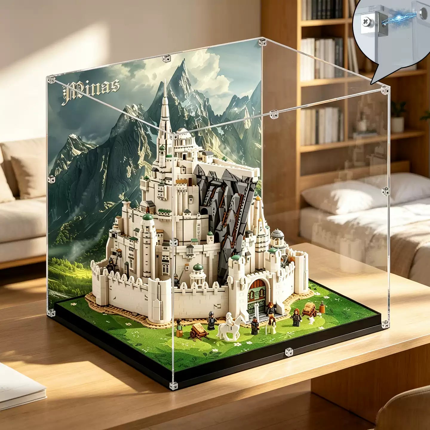 Staubdichte HD-Acryl-Vitrine mit UV-Schutz für LEGO 11377 Der Herr der Ringe: Minas Tirith (Die Weiße Stadt) Bausteine-Set