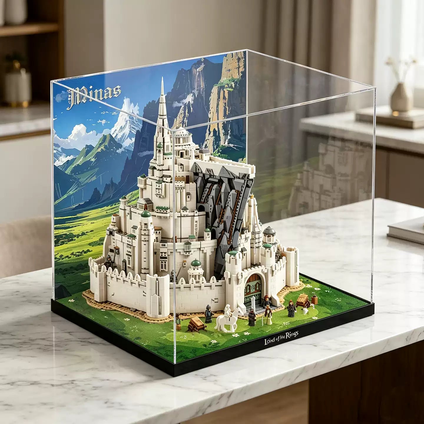 Staubdichte HD-Acryl-Vitrine mit UV-Schutz für LEGO 11377 Der Herr der Ringe: Minas Tirith (Die Weiße Stadt) Bausteine-Set