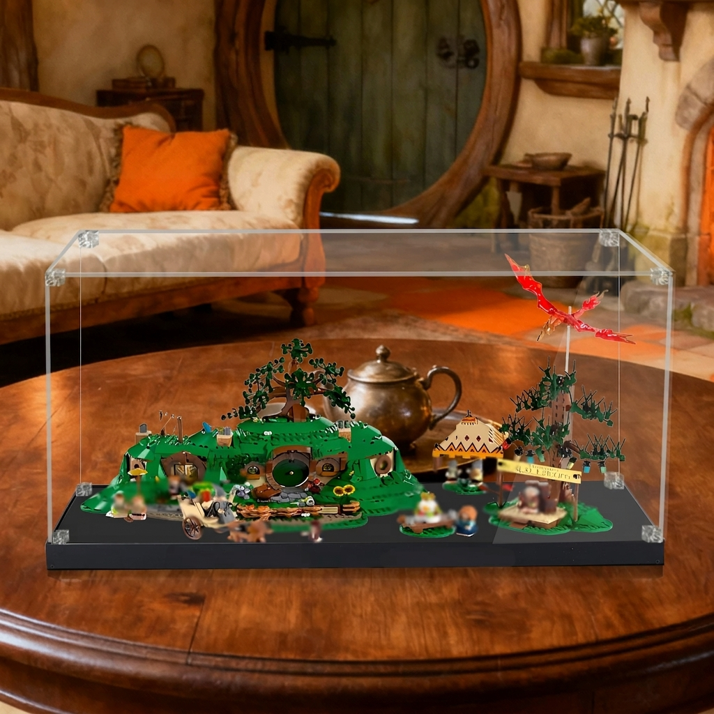 Hochwertige staubdichte UV-beständige HD-Acrylglas-Vitrine für LEGO® 10354 Der Herr der Ringe: Das Auenland – Aufbewahrungs- und Schutz-Displaybox für Bausteine