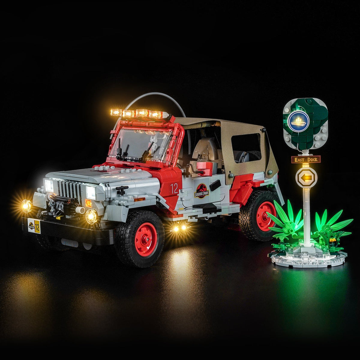 LED-belysningssæt til LEGO® Jurassic World Jurassic Park Jeep® Wrangler – 77984 (Safari-Edition)