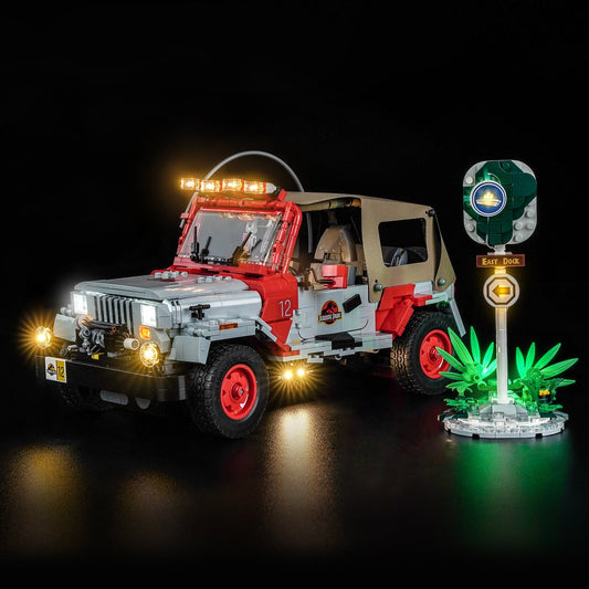 LED-belysningssæt til LEGO® Jurassic World Jurassic Park Jeep® Wrangler – 77984 (Safari-Edition)