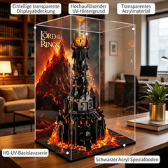 Staubdichte HD-Acryl-Vitrine mit UV-Schutz kompatibel mit LEGO Star Trek 10333 Der Herr der Ringe: Barad-dûr