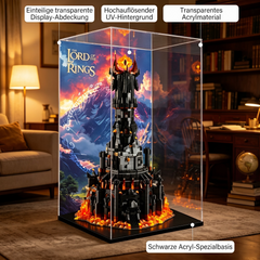 Staubdichte HD-Acryl-Vitrine mit UV-Schutz kompatibel mit LEGO Star Trek 10333 Der Herr der Ringe: Barad-dûr