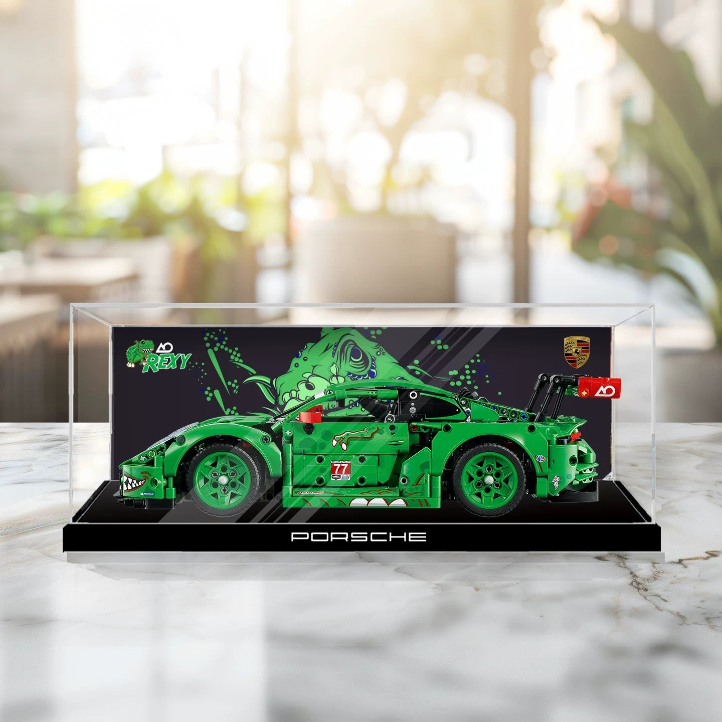 Staubdichte HD-Acryl-Vitrine mit UV-Schutz für LEGO Technic 42224 Porsche 911 GT3 R Rennwagen „Rexy“