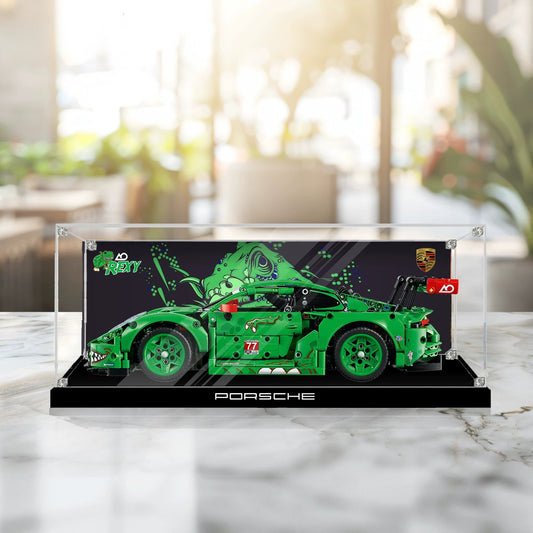 Staubdichte HD-Acryl-Vitrine mit UV-Schutz für LEGO Technic 42224 Porsche 911 GT3 R Rennwagen „Rexy“