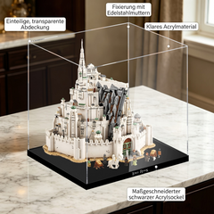 Staubdichte HD-Acryl-Vitrine mit UV-Schutz für LEGO 11377 Der Herr der Ringe: Minas Tirith (Die Weiße Stadt) Bausteine-Set