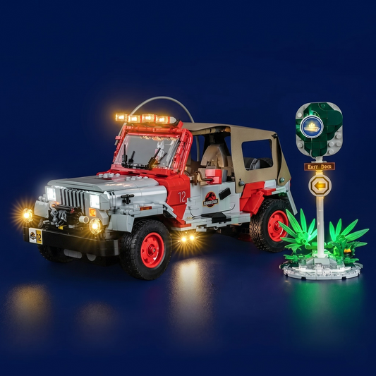 LED-belysningssæt til LEGO® Jurassic World Jurassic Park Jeep® Wrangler – 77984 (Safari-Edition)