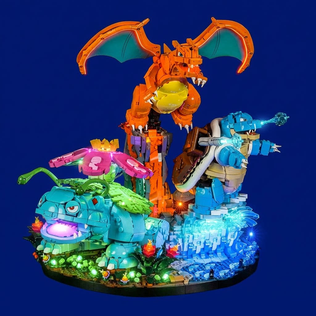 LED-Beleuchtungsset für LEGO® Pokémon Bisaflor, Glurak und Turtok – 72153 Fernbedienungs-Version